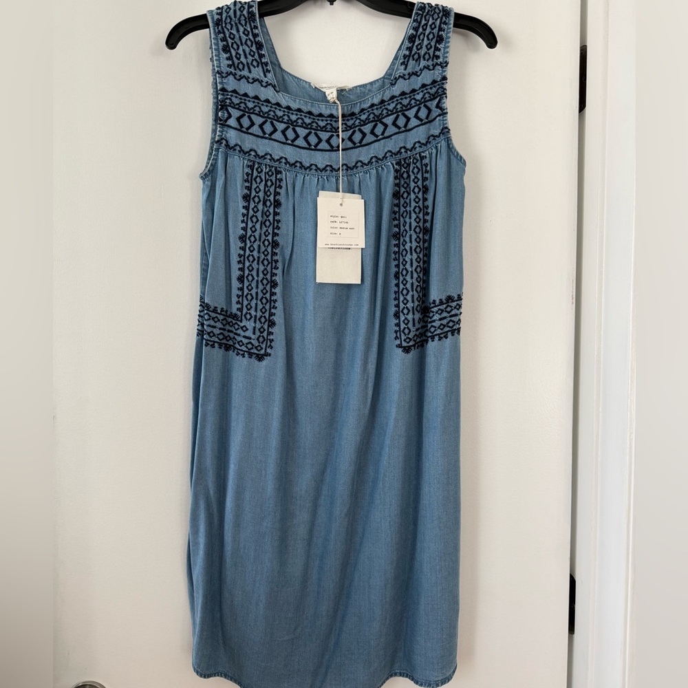 beachlunchlounge Blue Sundress with Navy Embroidery